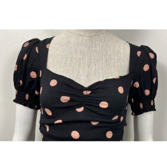 REFORMATION DREA RUCHED POLKA-DOT CREPE MINI DRESS - Picture 3 of 9